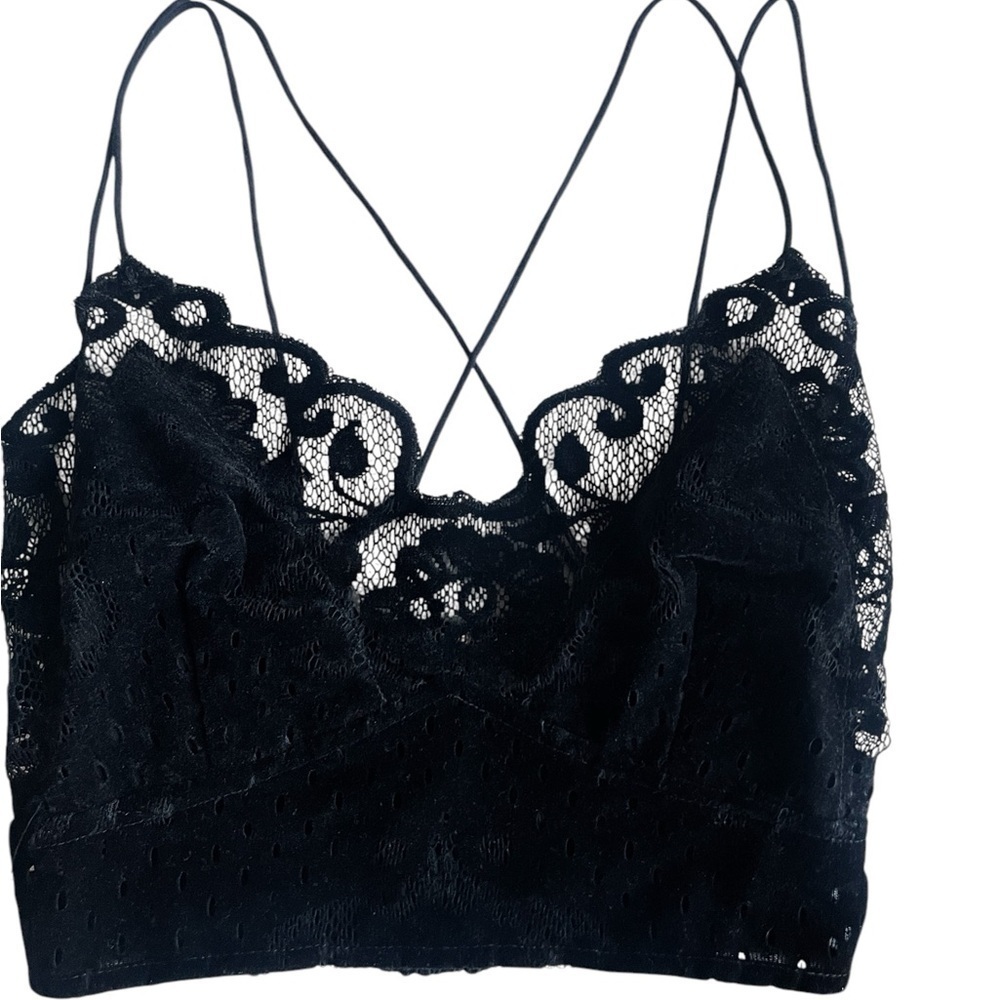 Free People Madonna Velvet Lace Bralette Women’s Small Black Y2K Boho - Picture 6 of 6